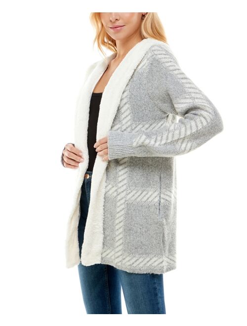 Adrienne Vittadini Women's Long Sleeve Sherpa Lined Hooded Coatigan Sweater