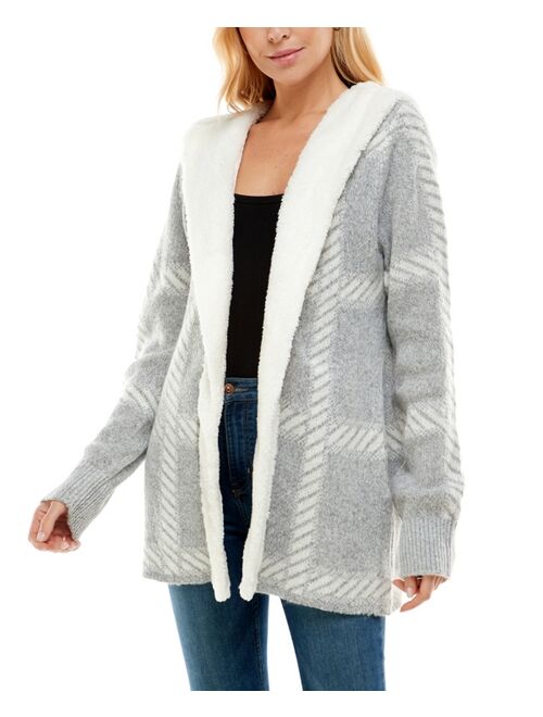 Adrienne Vittadini Women's Long Sleeve Sherpa Lined Hooded Coatigan Sweater