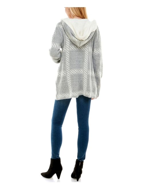 Adrienne Vittadini Women's Long Sleeve Sherpa Lined Hooded Coatigan Sweater