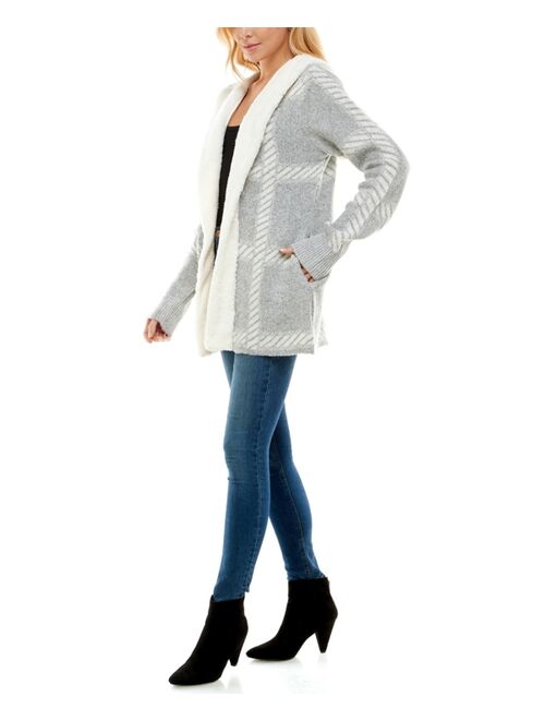 Adrienne Vittadini Women's Long Sleeve Sherpa Lined Hooded Coatigan Sweater