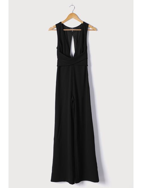 Lulus Make Memories Black Plunge Sleeveless Wide-Leg Jumpsuit