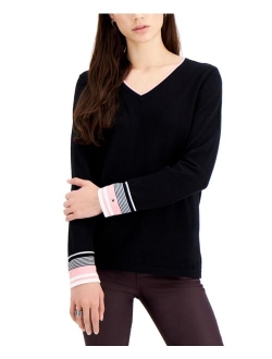 Cotton Striped-Cuff Sweater