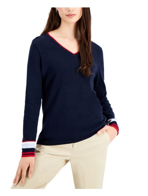 Tommy Hilfiger Cotton Striped-Cuff Sweater