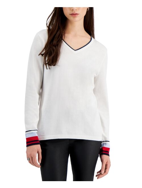 Tommy Hilfiger Cotton Striped-Cuff Sweater