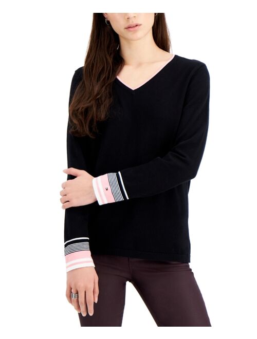 Tommy Hilfiger Cotton Striped-Cuff Sweater