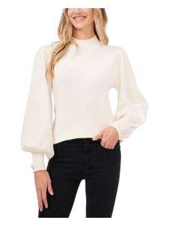 CeCe Puff-Sleeve Mock-Neck Sweater