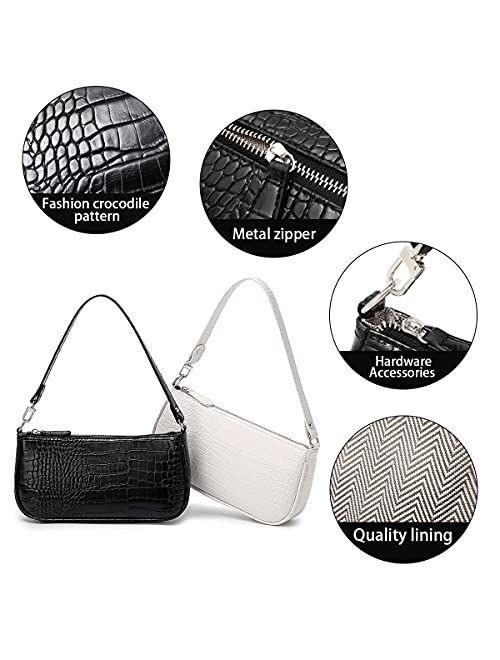 Hroechy Shoulder Bags for Women Small White Purse Y2K Handbag Crocodile Pattern Clutch 90s Purses