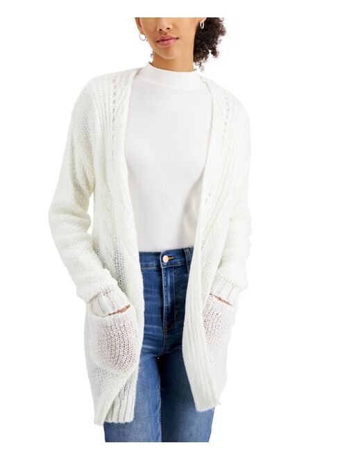 Hooked Up by IOT Juniors' Open-Front Pointelle Cardigan