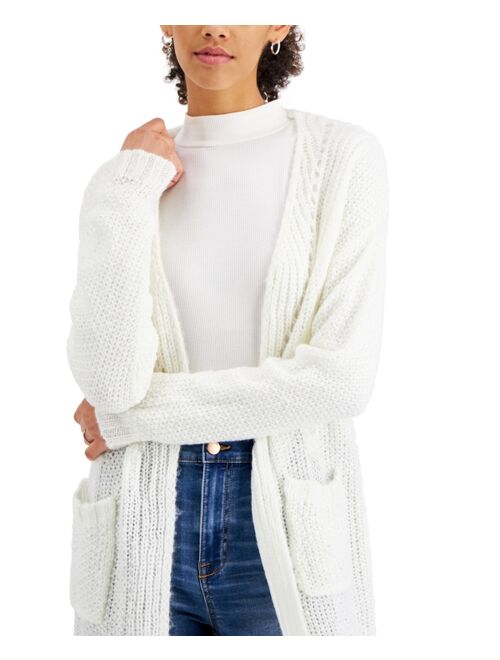 Hooked Up by IOT Juniors' Open-Front Pointelle Cardigan