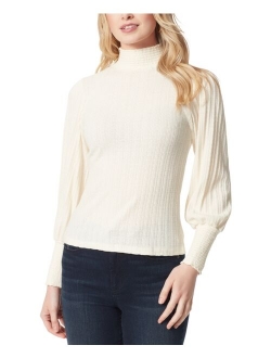 Kaye Mock-Neck Smocked-Cuff Sweater