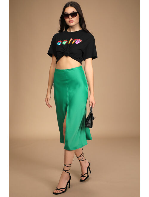 Lulus Praiseworthy Perspective Green Satin Midi Skirt