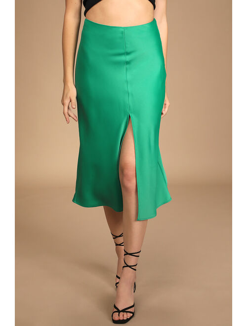 Lulus Praiseworthy Perspective Green Satin Midi Skirt