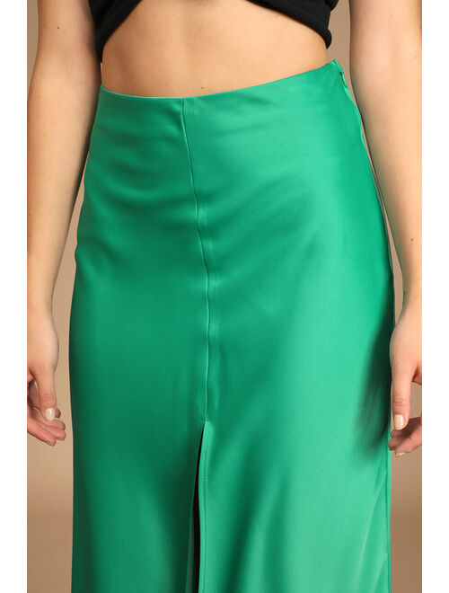 Lulus Praiseworthy Perspective Green Satin Midi Skirt