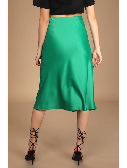 Lulus Praiseworthy Perspective Green Satin Midi Skirt