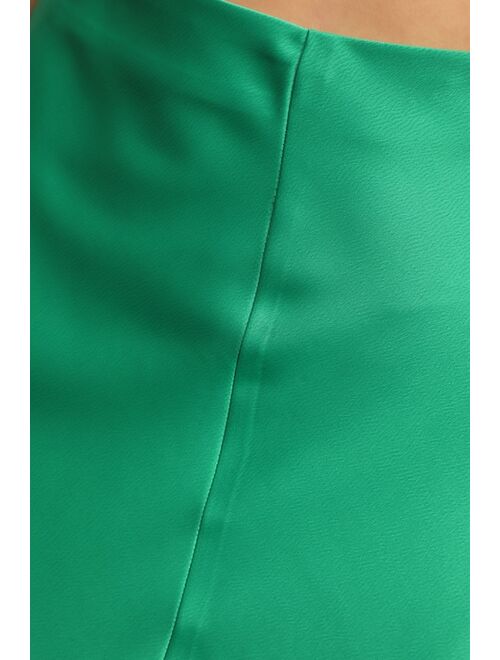 Lulus Praiseworthy Perspective Green Satin Midi Skirt