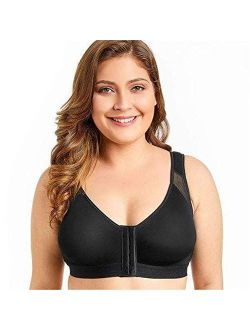 Women's Front Closure Lace Wireless Back Support Posture Bra Plus Size
