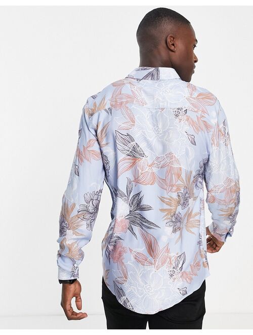 Topman premium floral shirt in blue