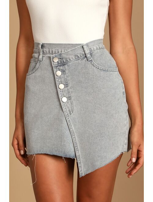 Lulus Criss Cross Light Wash Asymmetrical Denim Mini Skirt