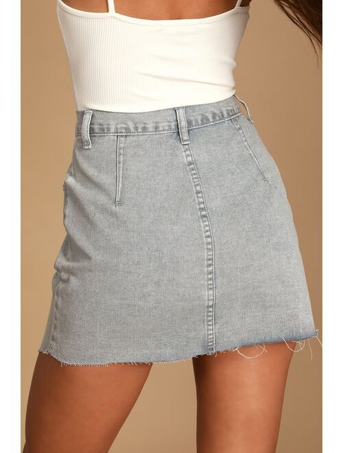 Lulus Criss Cross Light Wash Asymmetrical Denim Mini Skirt