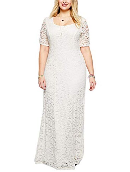 Nemidor Women's Full Lace Plus Size Wedding Maxi Dress