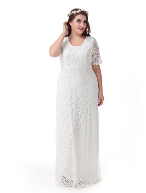 Nemidor Women's Full Lace Plus Size Wedding Maxi Dress