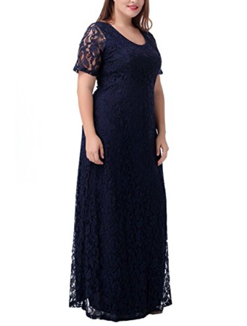 Nemidor Women's Full Lace Plus Size Wedding Maxi Dress