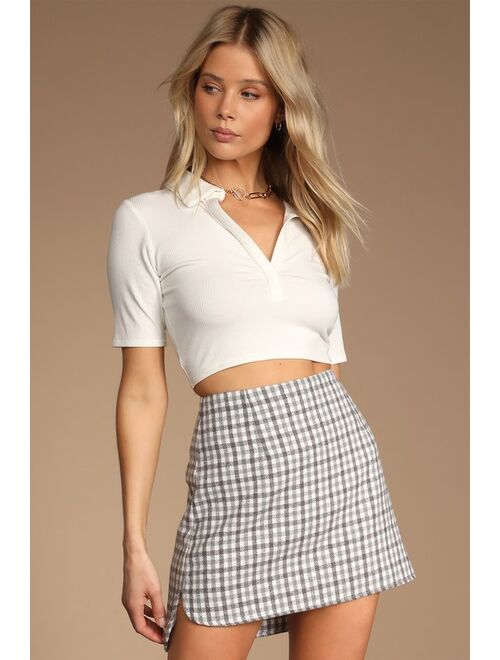 Lulus Tea Table Grey Gingham Plaid Mini Skirt