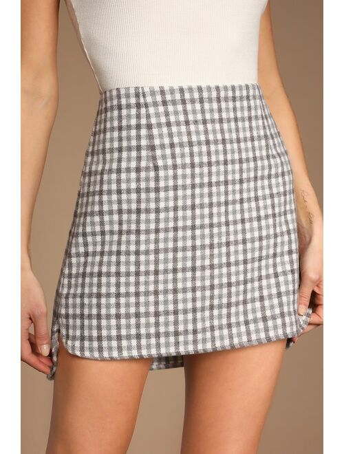 Lulus Tea Table Grey Gingham Plaid Mini Skirt