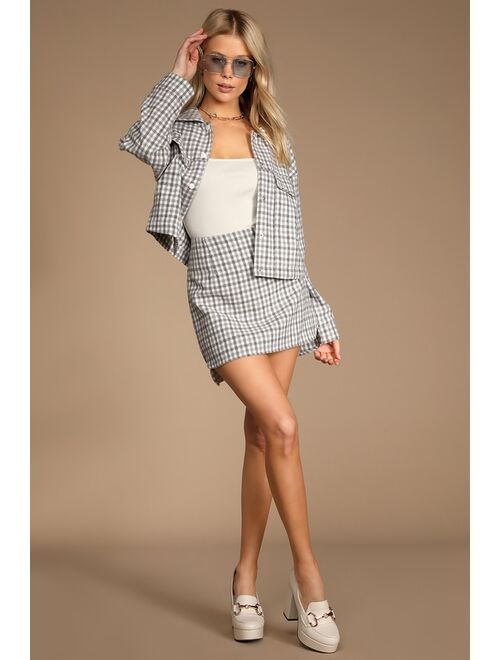 Lulus Tea Table Grey Gingham Plaid Mini Skirt