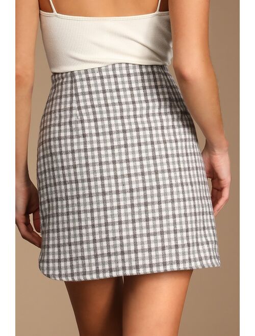 Lulus Tea Table Grey Gingham Plaid Mini Skirt