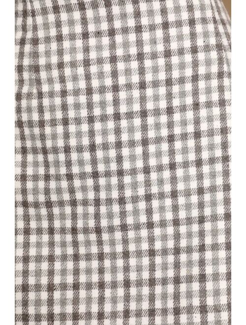 Lulus Tea Table Grey Gingham Plaid Mini Skirt