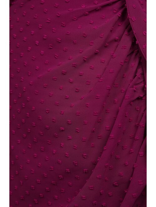 Lulus For Us to Dance Magenta Swiss Dot Ruffled Midi Dress