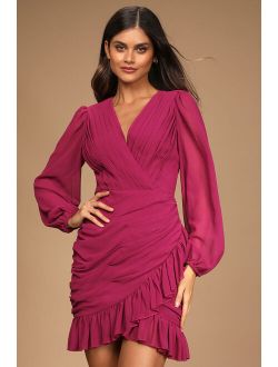 Feeling Frilly Magenta Ruffled Long Sleeve Mini Dress