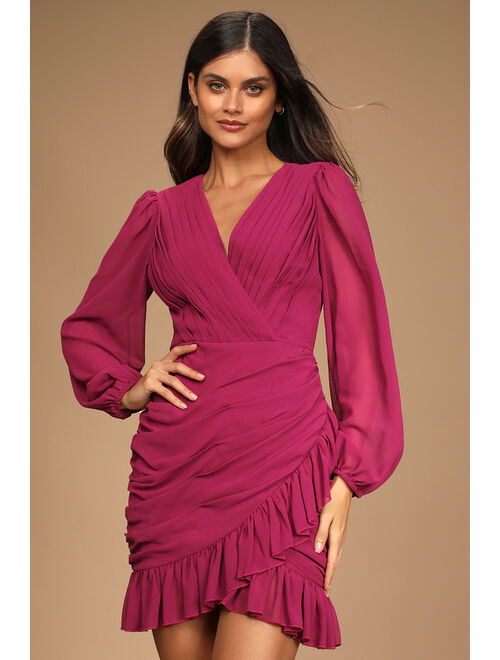 Lulus Feeling Frilly Magenta Ruffled Long Sleeve Mini Dress