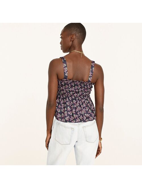 J.Crew Featherweight satin smocked tank in twilight berry