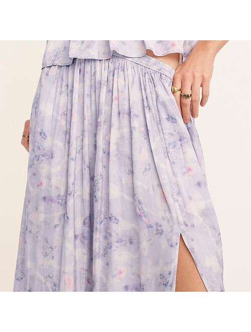 Flora Obscura X J.Crew side-slit featherweight satin maxi skirt in lavender fields