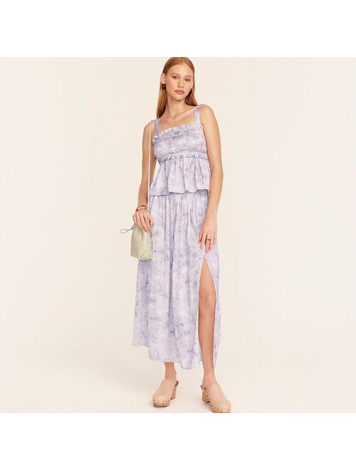 Flora Obscura X J.Crew side-slit featherweight satin maxi skirt in lavender fields