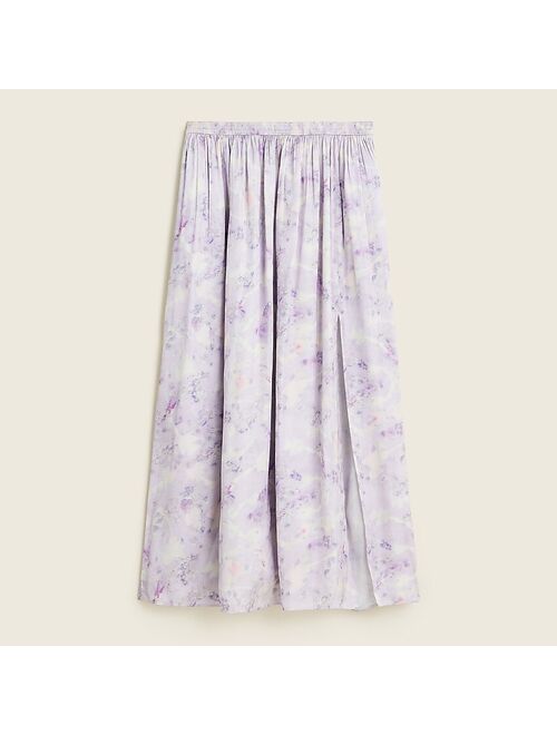 Flora Obscura X J.Crew side-slit featherweight satin maxi skirt in lavender fields