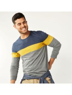 Crewneck Long Sleeve Colorblock T-Shirt