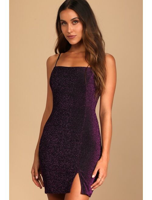 Lulus Late Night Party Magenta Sparkly Bodycon Mini Dress