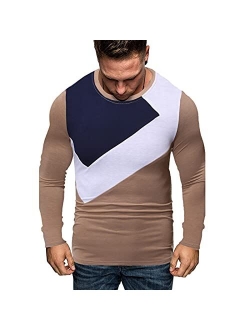 SAMACHICA Mens Muscle Long Sleeve Shirt Color Block Active Sweatshirts Workout Casual Athletic Jogging Shirts Gym T-Shirts