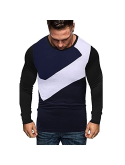 SAMACHICA Mens Muscle Long Sleeve Shirt Color Block Active Sweatshirts Workout Casual Athletic Jogging Shirts Gym T-Shirts