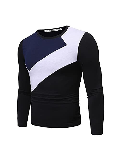 SAMACHICA Mens Muscle Long Sleeve Shirt Color Block Active Sweatshirts Workout Casual Athletic Jogging Shirts Gym T-Shirts