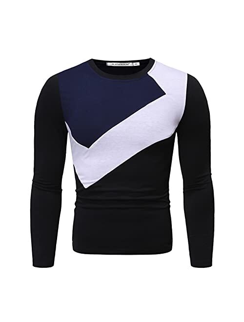 SAMACHICA Mens Muscle Long Sleeve Shirt Color Block Active Sweatshirts Workout Casual Athletic Jogging Shirts Gym T-Shirts