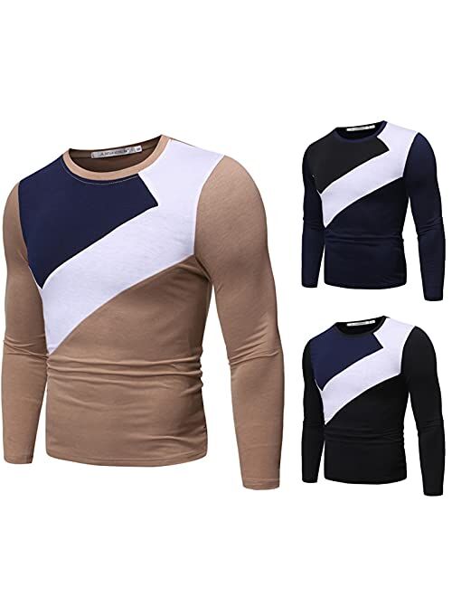 SAMACHICA Mens Muscle Long Sleeve Shirt Color Block Active Sweatshirts Workout Casual Athletic Jogging Shirts Gym T-Shirts