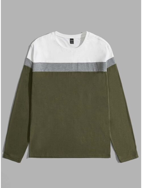 SHEIN Men Cut And Sew Colorblock Long Sleeve Regular Fit Tee