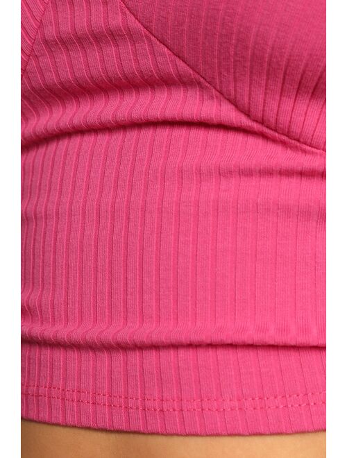 Lulus Summer of Fun Magenta Ribbed Tie-Back Cropped Tank Top