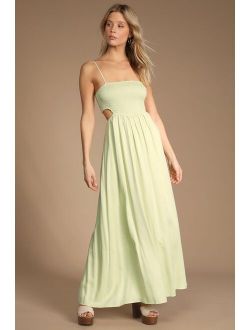 Sweetest Blossoms Light Green Smocked Cutout Maxi Dress
