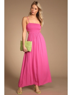 Sweetest Blossoms Light Green Smocked Cutout Maxi Dress