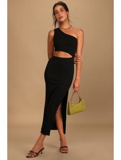 Spice Things Up Lime Green Ribbed One-Shoulder Cutout Midi Dress